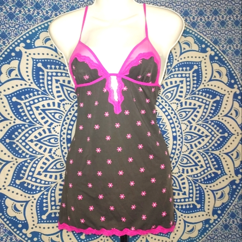 Dark Grey and Pink Lace Vintage Chemise